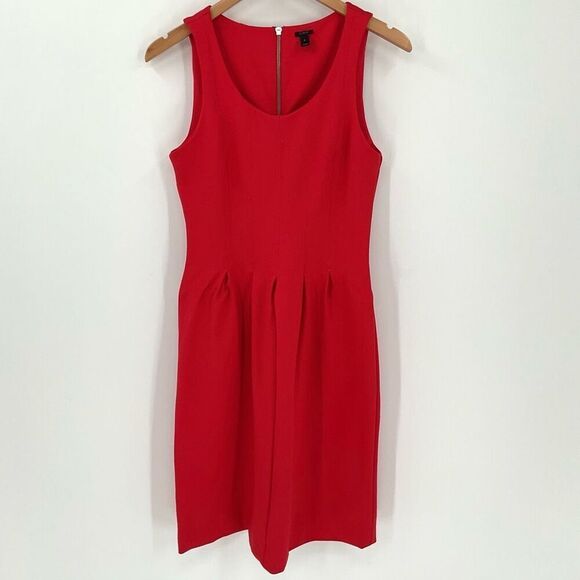 J Crew Ponte Knit Pleated Fit & Flare Sleeveless Dress Red Women 6  Stretch - Picture 1 of 5